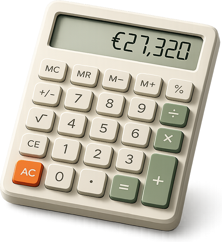 Calculator showing a CRM implementation estimate of €27,320