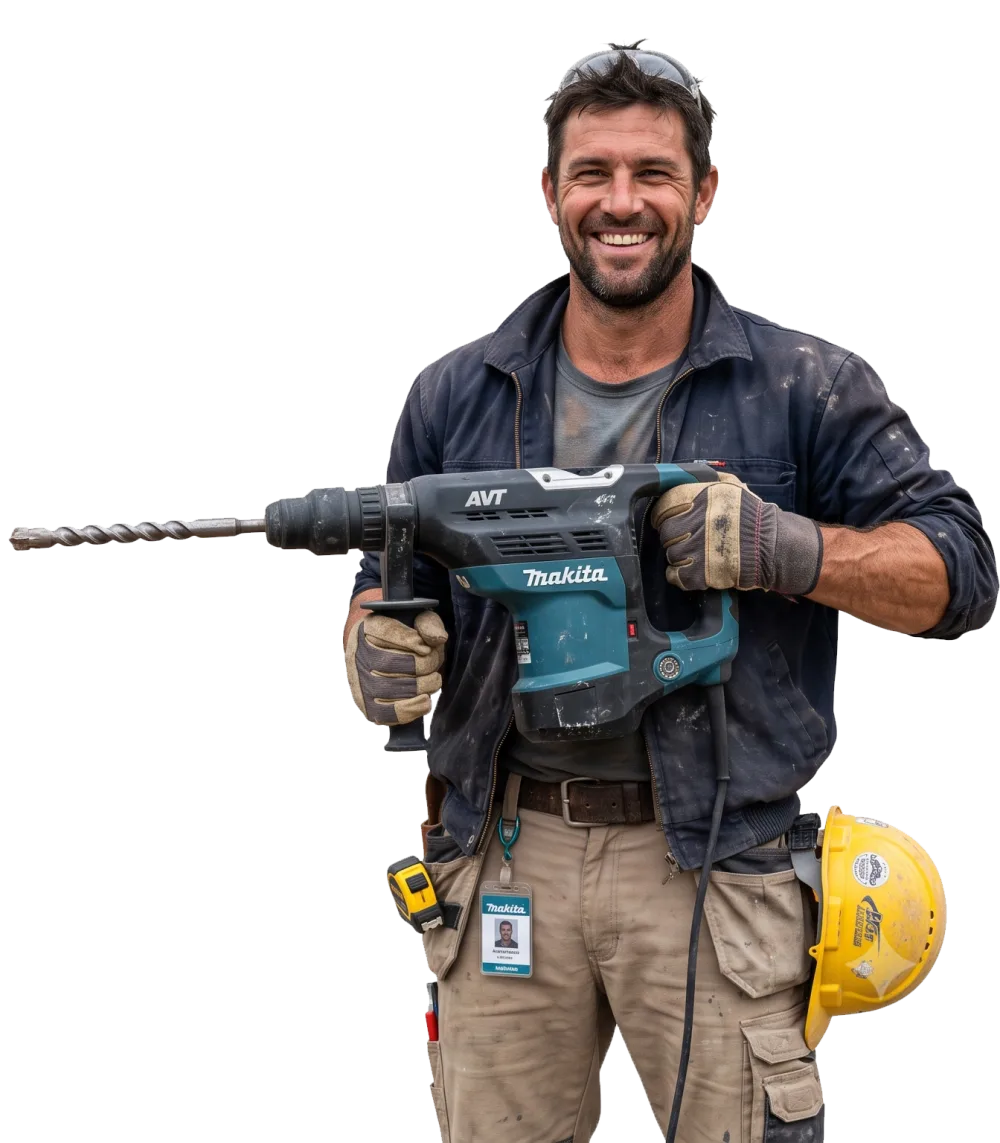 Construction professional with a rotary hammer drill