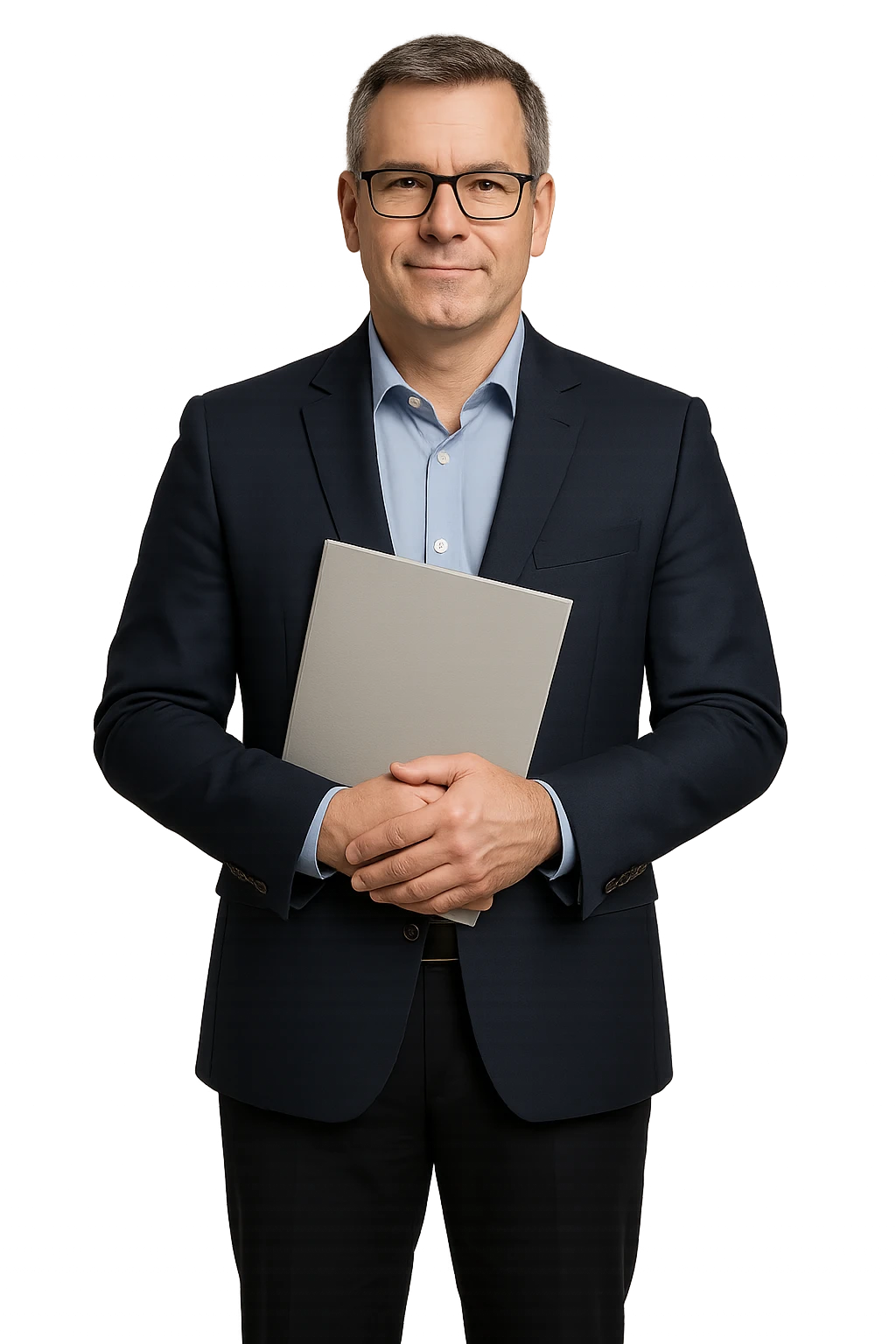 Insurance and mortgage advisor holding a document folder