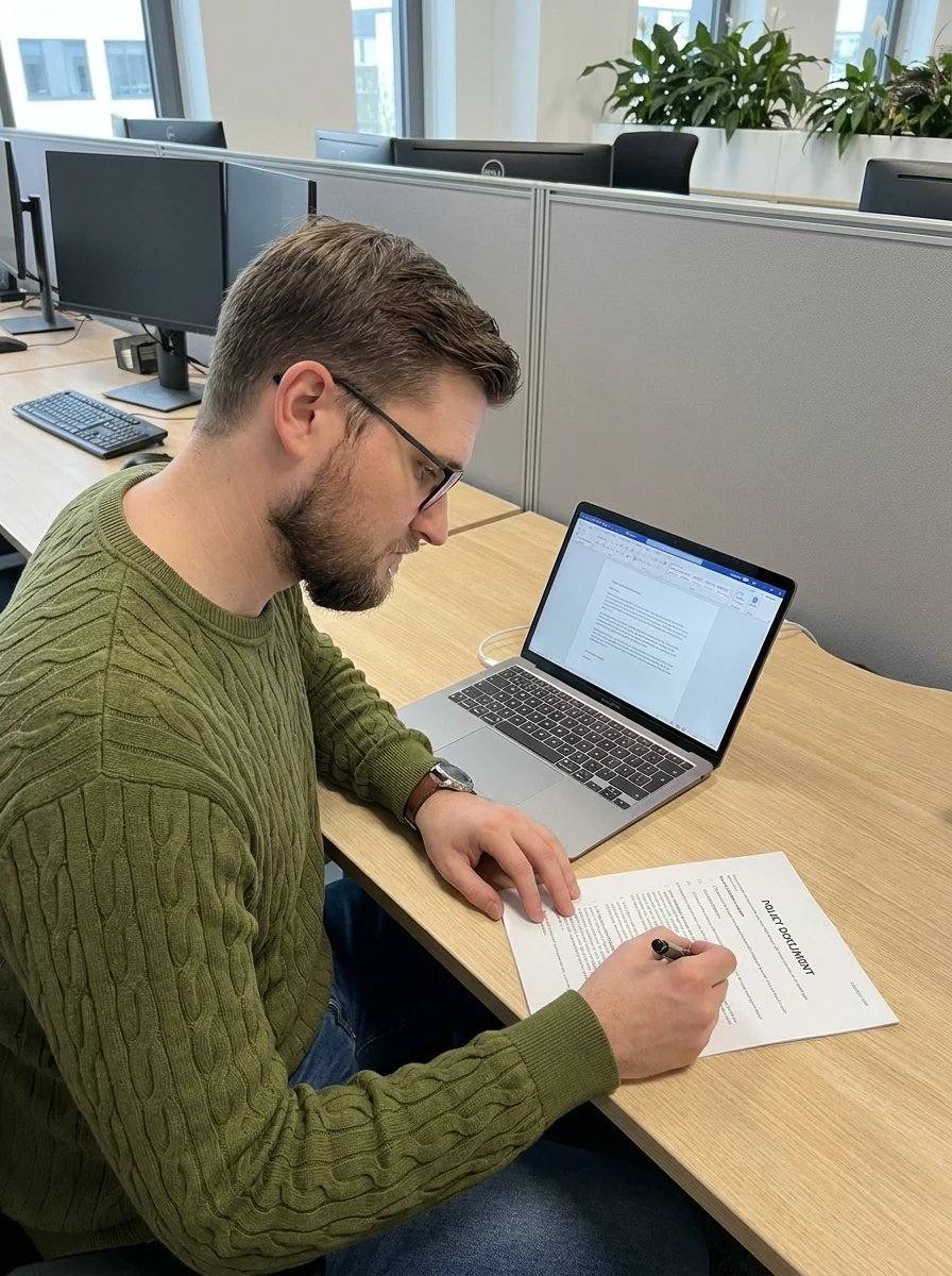Jeff Tilley reviewing a policy document at his desk