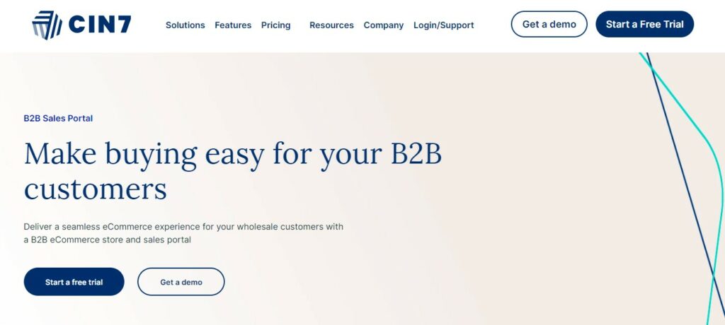 Screenshot of b2b sales porrtal page of Cin7 page