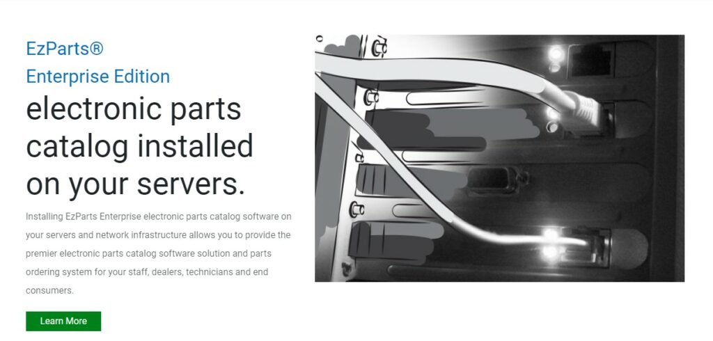 Screenshot of EzParts page with main information of the services they provide