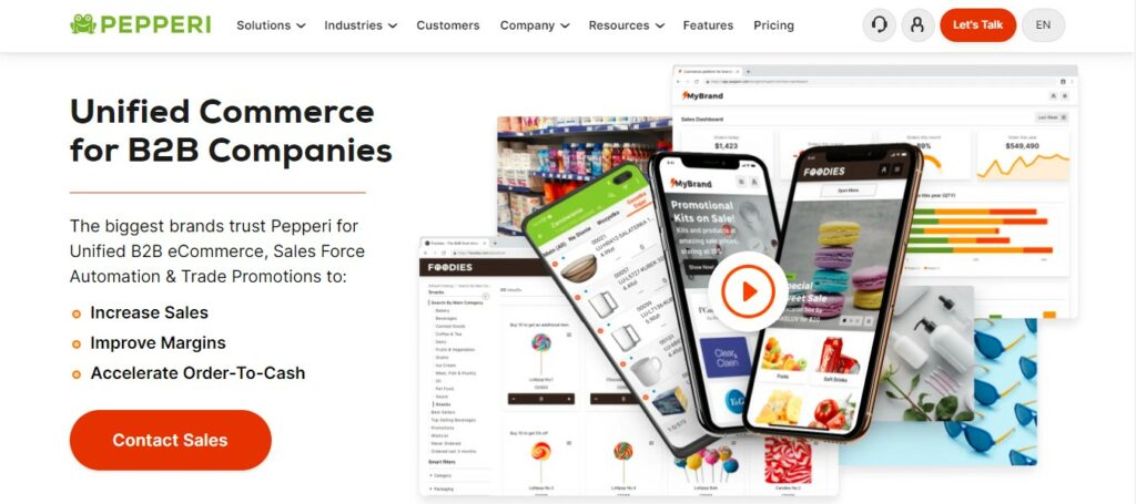 Screenshot of Unified commerce for B2B companies page on Pepperi website