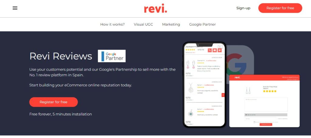 Screenshot of the Registration page on Revi. website
