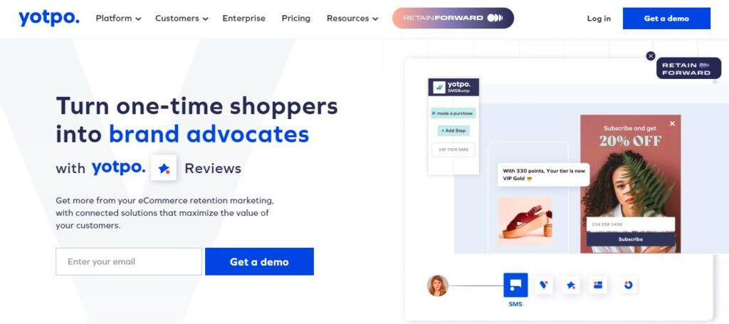 Screenshot of the main page of yotpo. website